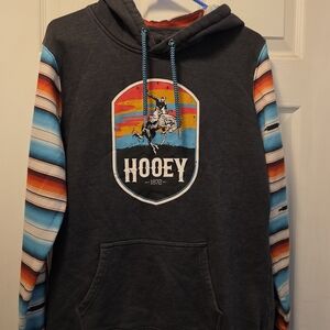 Hooey Charcoal Hoodie with Striped Sleeves